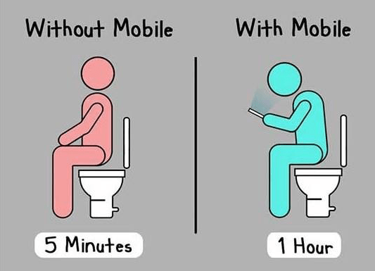 Op de wc met zonder mobiel en op de wc met mobiel