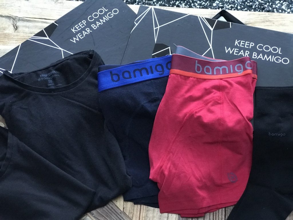 Selectie van verschillende Bamigo Underwear. Shirts, boxers en sokken allemaal gemaakt van bamboe. 