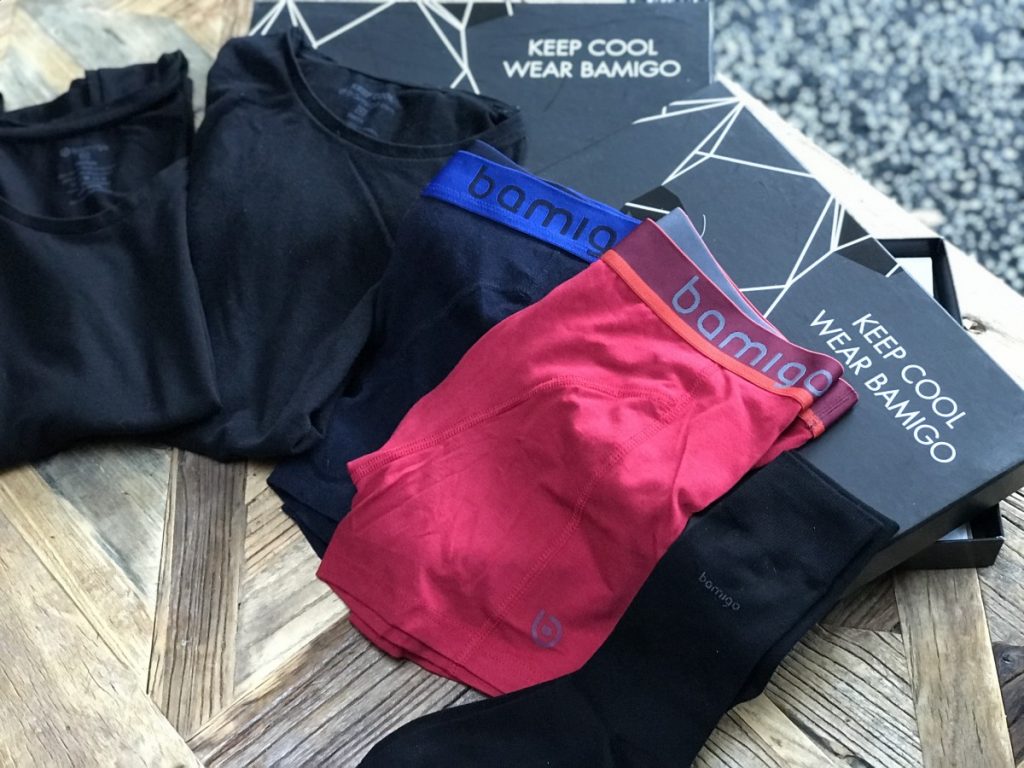 Selectie van verschillende Bamigo Underwear. Shirts, boxers en sokken allemaal gemaakt van bamboe. 