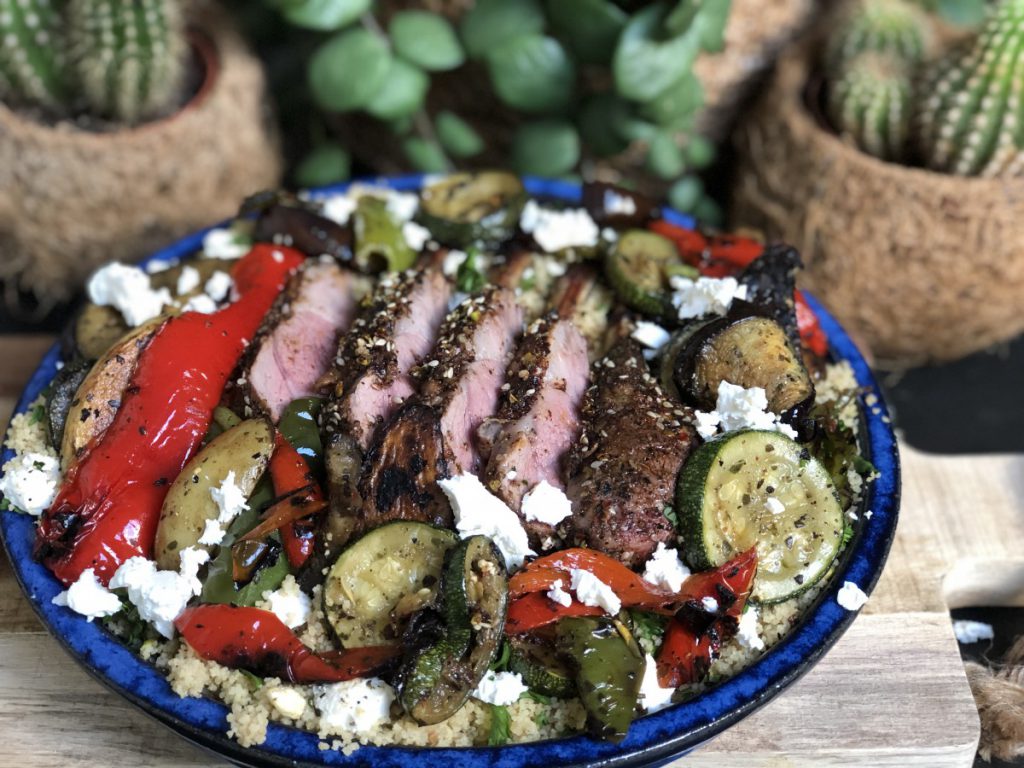 Couscous met gegrilde groenten en Lamskoteletten