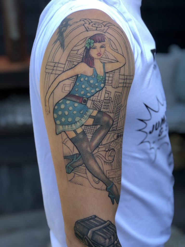 Jan Willem Huffmeijer met Sleeve van een oldschool rockabilly tattoo