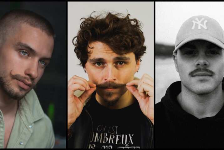 Baard en snor trends 2025 op B4men. Drie jonge mannen met toffe snorren